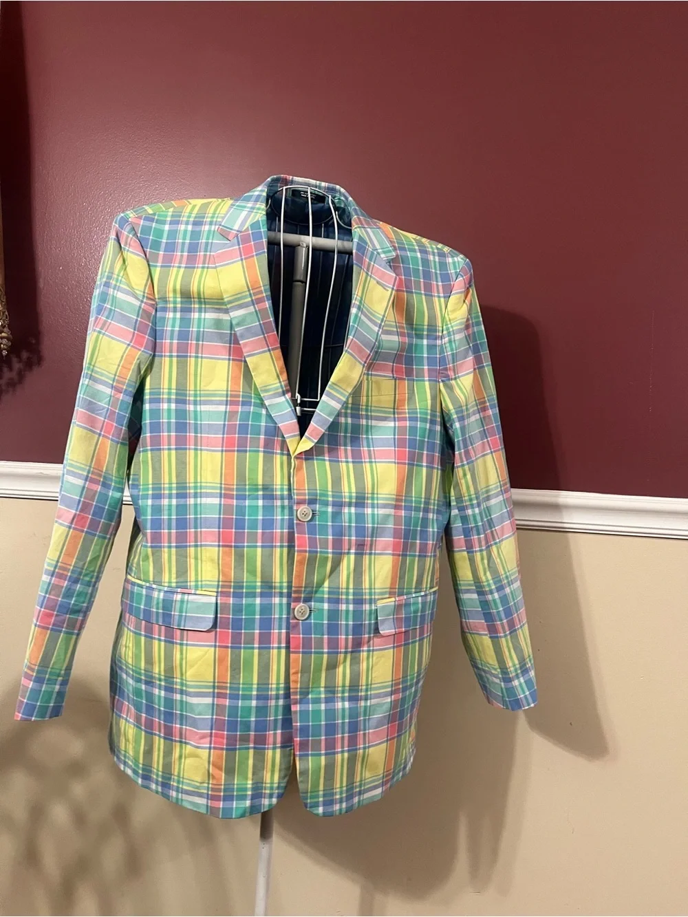 Saddlebred Pastel Plaid Sport Coat in Yellow, Blue & Pink